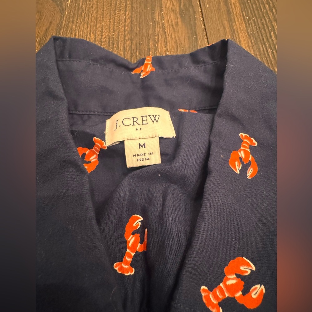 J. Crew Navy Button-Down Shirt with Orange Lobster Print